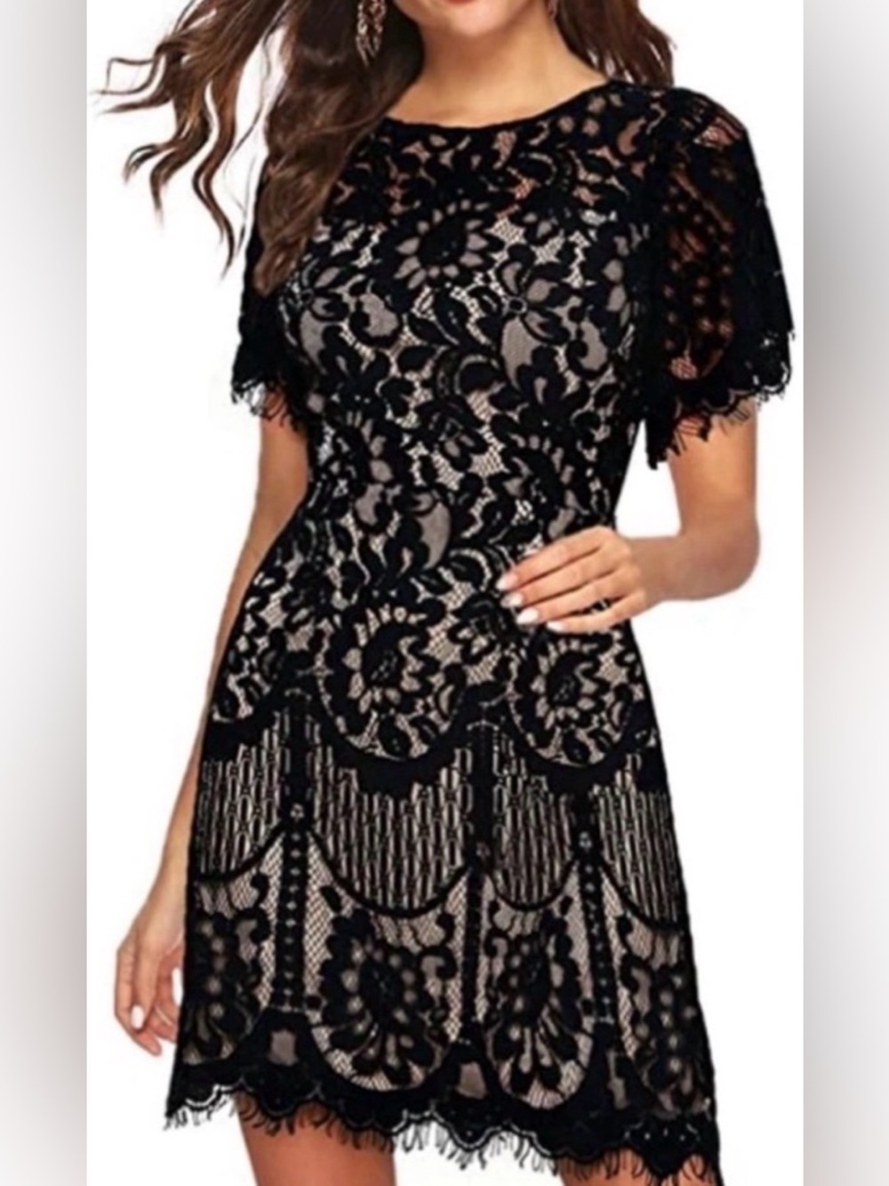 MSLG Black Lace Cocktail Party Dress - Large